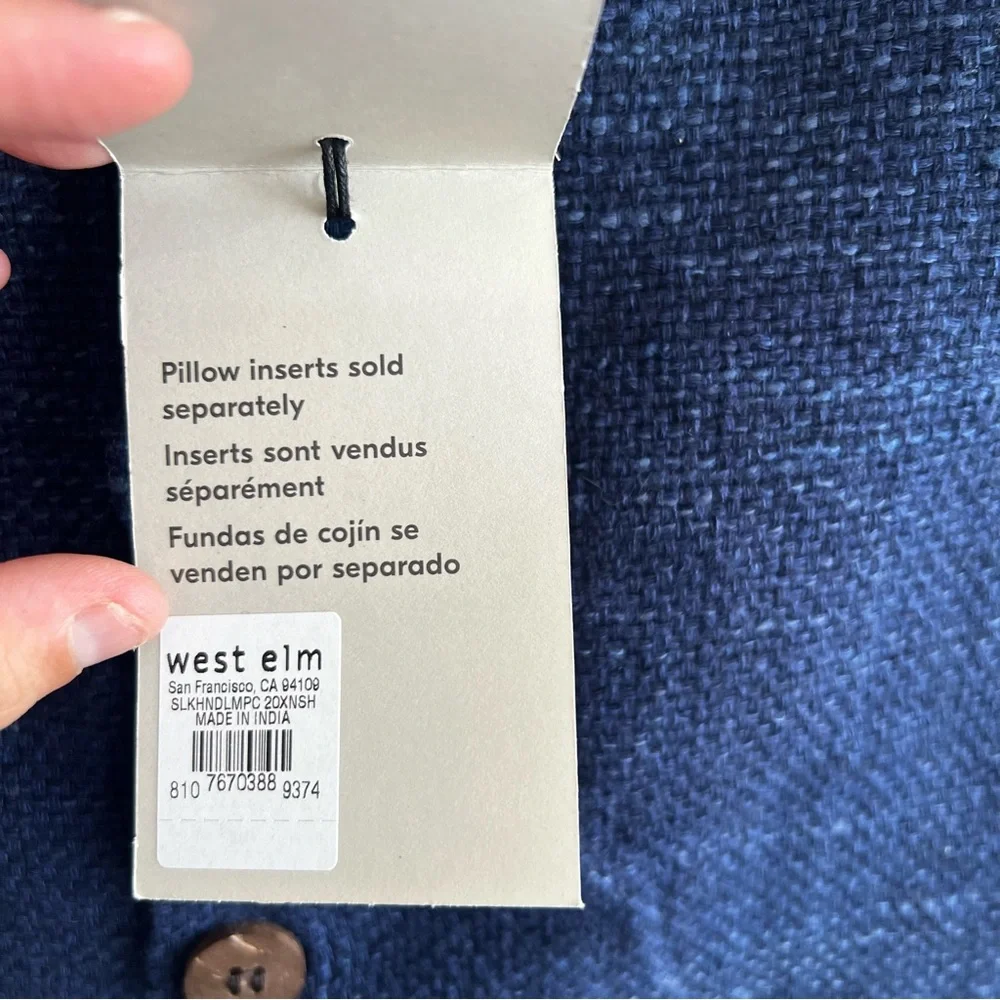 West‎ Elm NWT Silk Cotton Buttons Navy Blue Nightshade Throw Pillow Cover Sham